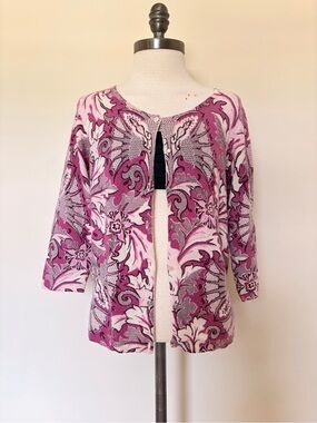 100% Cashmere Pink Floral Jacquard Open Cardigan